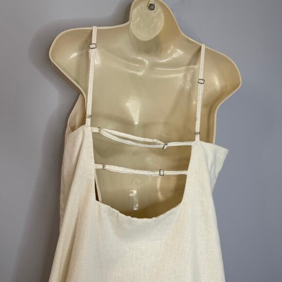Abercrombie & Fitch Linen High Neck Strappy Mini Dress Cream Coastal Beach L New - Picture 8 of 14